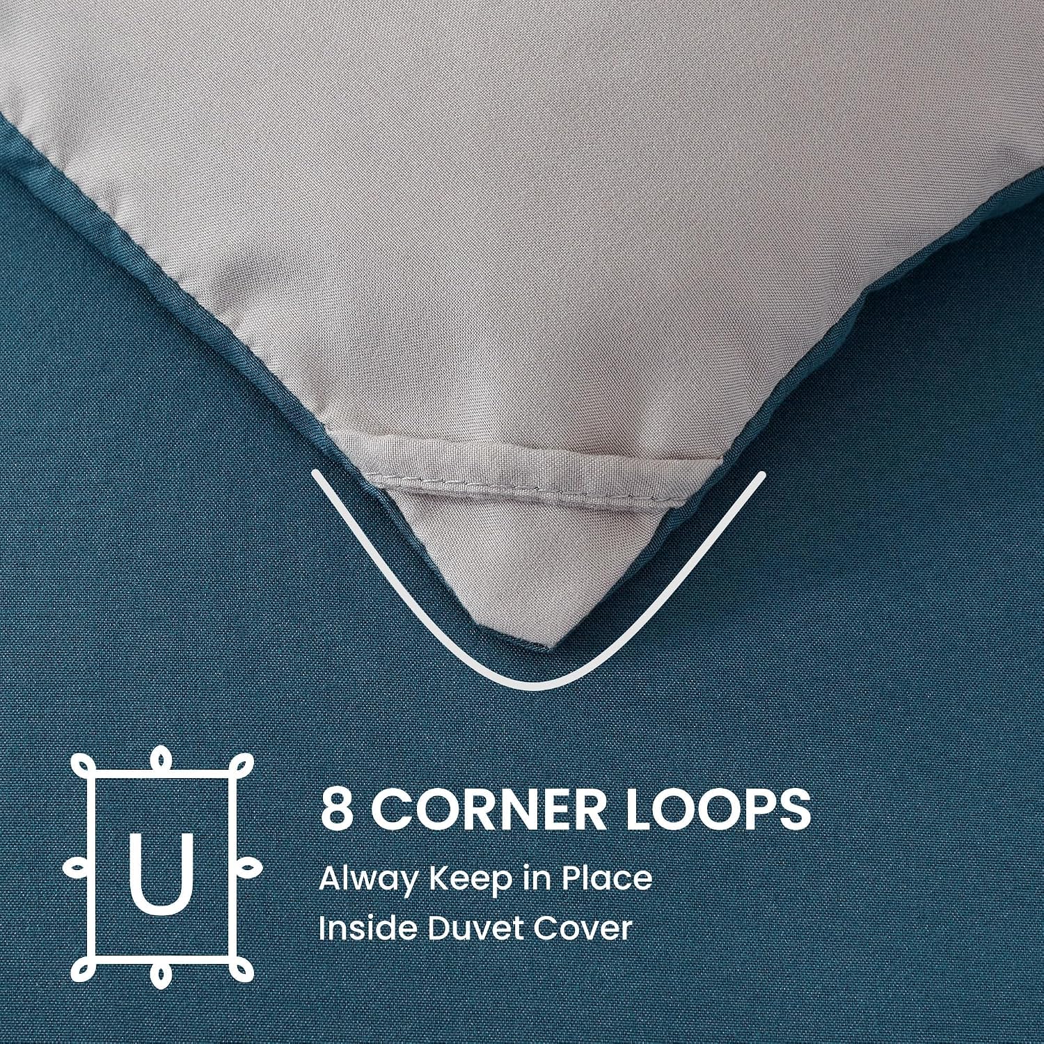 Comforter duvet insert, queen size quilted reversible comforters, soft all season duvet, down alternative breathable bedding with 8 tabs, 2 sides teal gray 88 x 88 inches - view 6